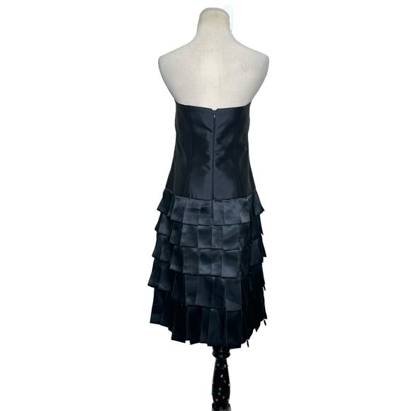Gabalis black strapless satin fringe layered knee length cocktail dress size 12 - Picture 4 of 6